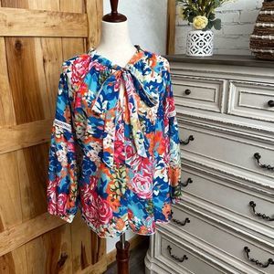 Bright Floral Bohemian Tie Front Blouse